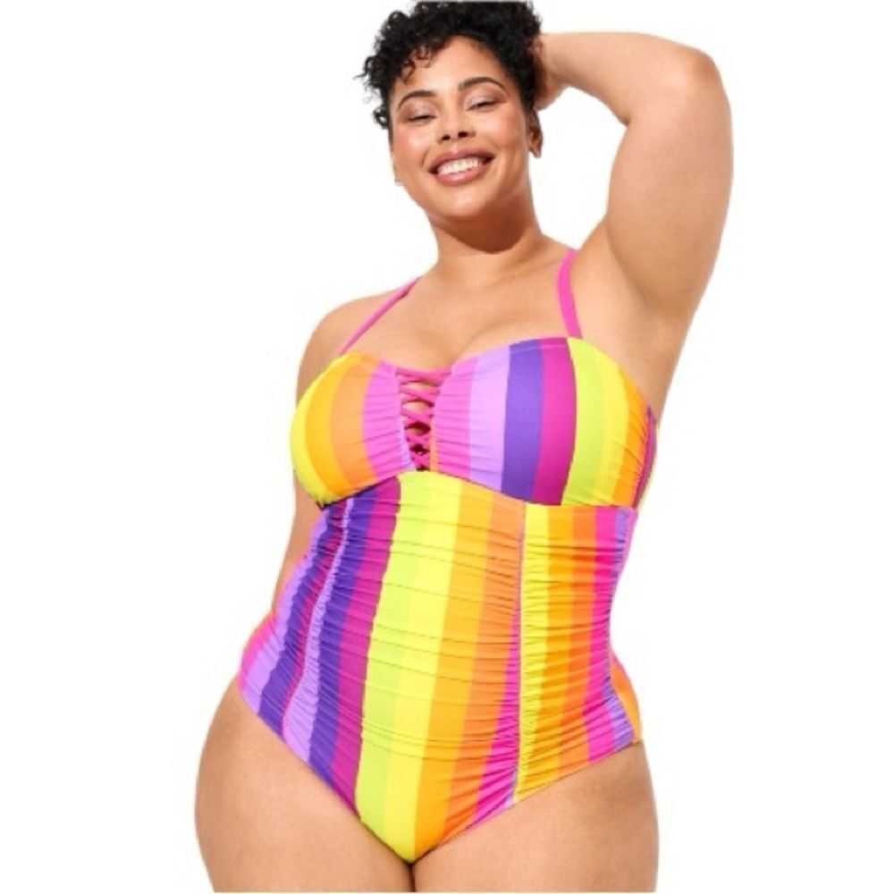 Torrid Vibrant Multicolor One-Piece Vertical Stripe One Piece Swimsuit. Size 10.